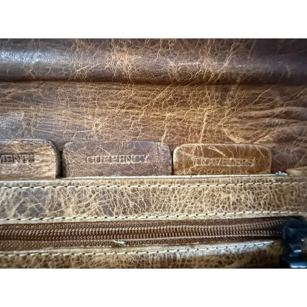 Durkee’s Express Leather Passport Holder Travel Organizer Carmel Brown Vintage